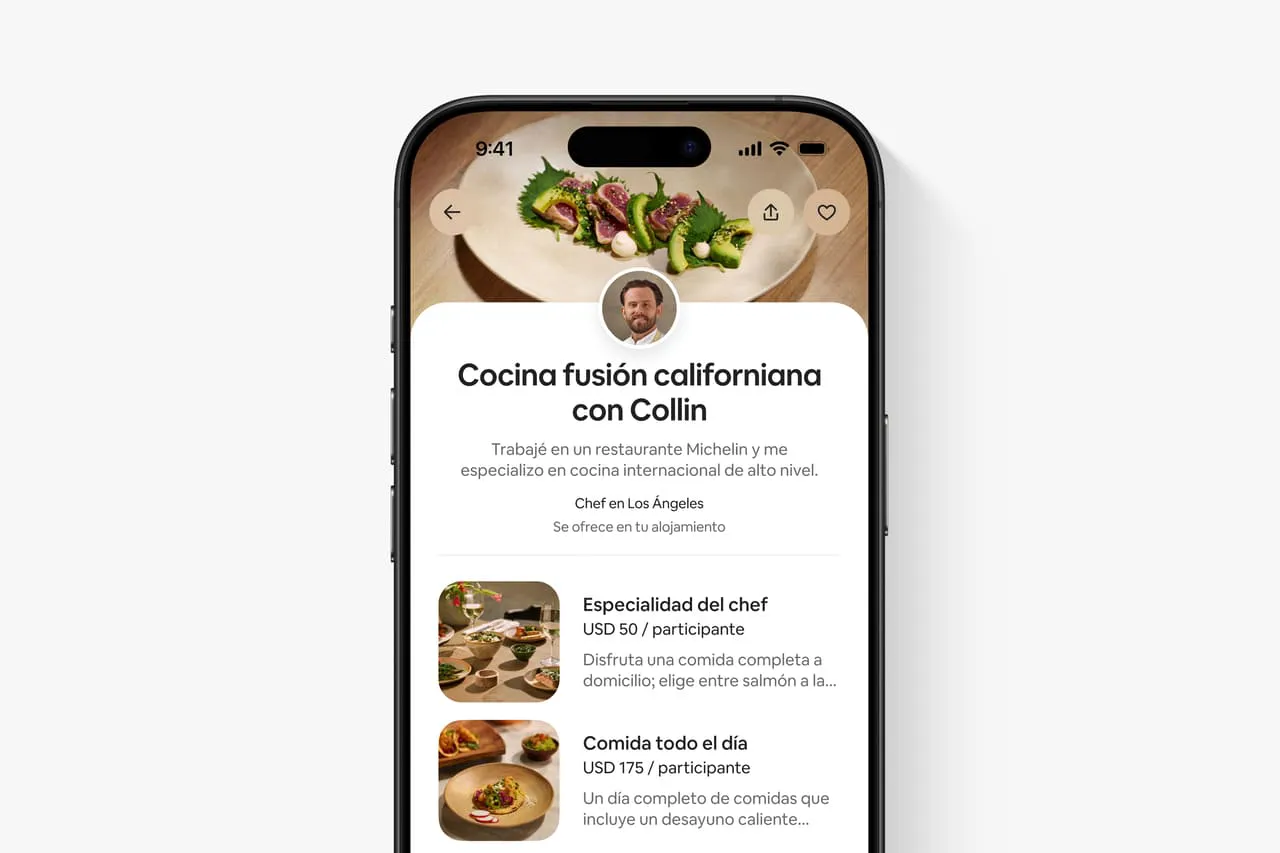 Interfaz renovada de la app de Airbnb mostrando servicios y experiencias disponibles para viajeros