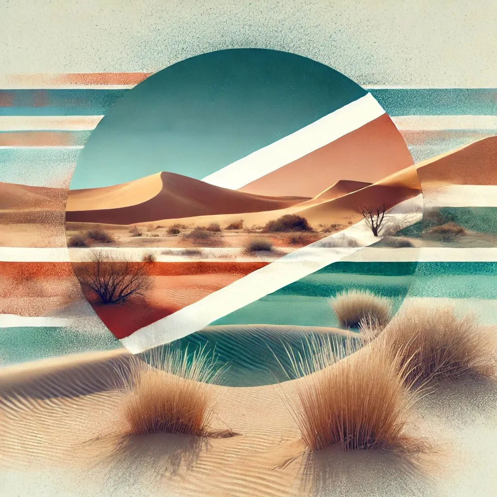 Paisaje de Namibia con un símbolo abstracto representando la biodiversidad, destacando la reunión de IPBES y su enfoque 