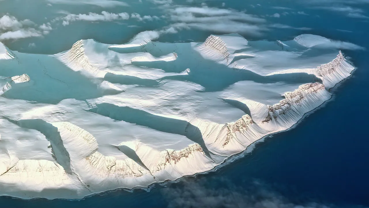 Paisaje helado y aislado de la Antártida, mostrando el vasto desierto blanco sin presencia humana.