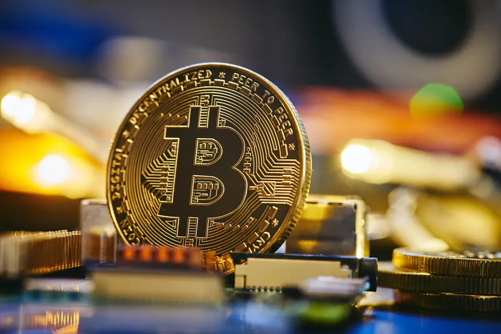 Ilustración de conceptos financieros y criptomonedas en un foro global