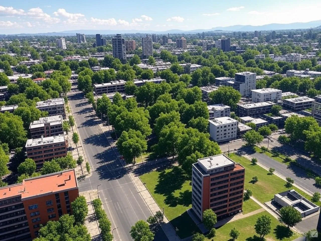 Vista panorámica de Talca en temporada de alergias, destacando áreas verdes y urbanas. Vista panorámica de Talca en temporada de alergias, destacando áreas verdes y urbanas.